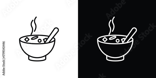 Japanese soup bowl icon outline. Vector isolated pictogram for web