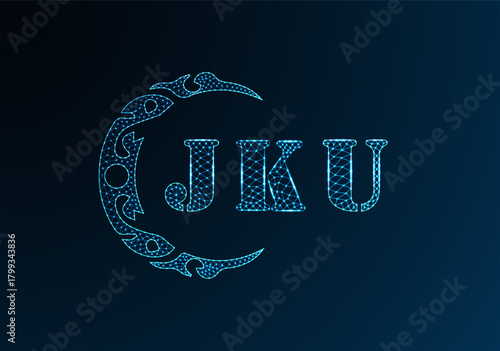 Low poly letter logo JKU design. JKU letter logo low poly vector design on blue color gradient background. JKU logo low poly design