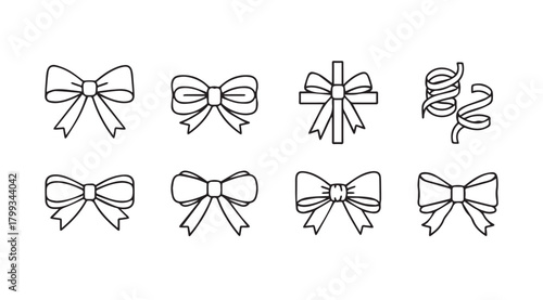 Collection of hand drawn bows and ribbons in a simple silhouette style