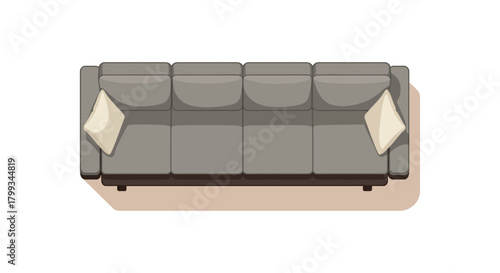 Top view of gray sofa with throw pillows a modern furniture arrangement for interior design and home decor projects illustrating comfort and style.