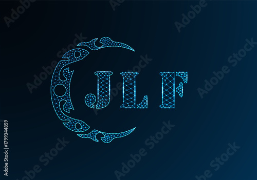 Low poly letter logo JLF design. JLF letter logo low poly vector design on blue color gradient background. JLF logo low poly design