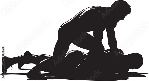 Black silhouette of sumo wrestler, white background, minimal style