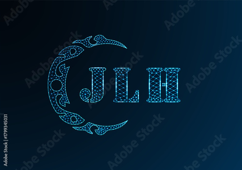 Low poly letter logo JLH design. JLH letter logo low poly vector design on blue color gradient background. JLH logo low poly design
