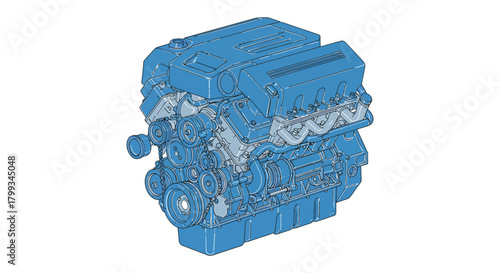 v-engine illustration internal combustion engine drawing displaying automobile engineering mechanical power and automotive technology for engineering projects.