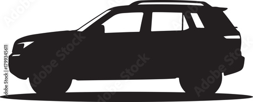 black silhouette of SUV car on white background, vector.