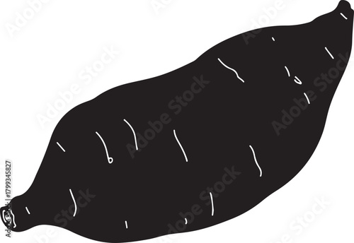 black silhouette of sweet potato on white background, vector