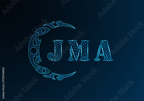 Low poly letter logo JMA design. JMA letter logo low poly vector design on blue color gradient background. JMA logo low poly design