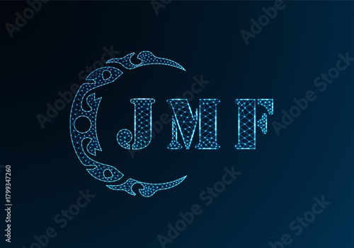 Low poly letter logo JMF design. JMF letter logo low poly vector design on blue color gradient background. JMF logo low poly design