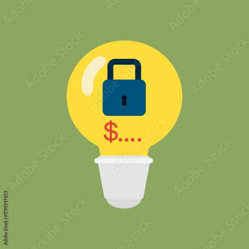 Blub Light Dollars Sign with Padlock Inside.