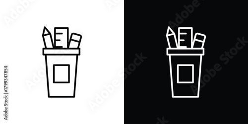 Pencil box icon outline. Vector isolated pictogram for web