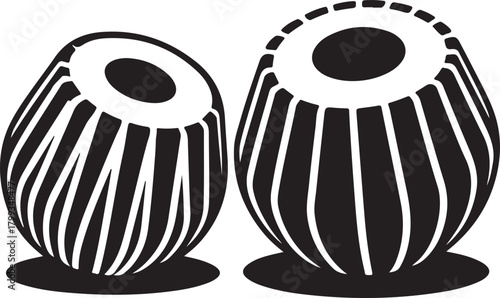 black silhouette of tabla drums on white background, vector