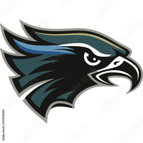 Stylized eagle head logo design with fierce expression and strong dynamic lines. Vector
