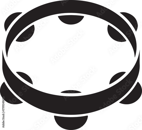 black silhouette of tambourine on white background, vector