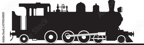 black silhouette of train engine on white background, vector