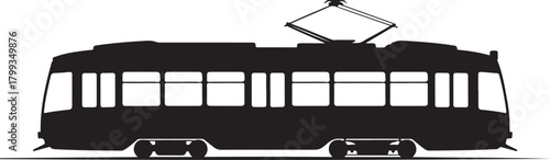 black silhouette of tram on white background, vector
