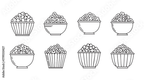 Collection of popcorn buckets and bowls in a simple silhouette style