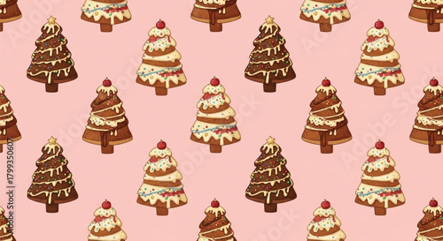 Christmas Cookie Tree Seamless Pattern Cute Holiday Dessert Illustration