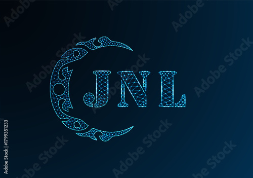 Low poly letter logo JNL design. JNL letter logo low poly vector design on blue color gradient background. JNL logo low poly design