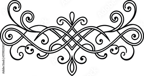 Elegant black decorative flourish design element isolated on white.