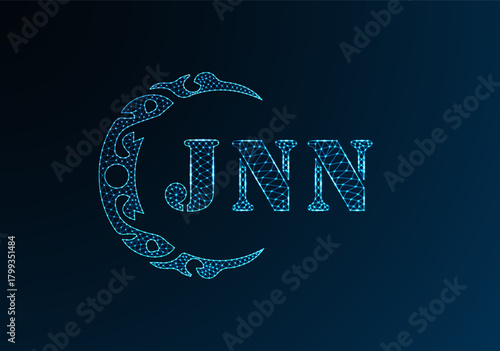 Low poly letter logo JNN design. JNN letter logo low poly vector design on blue color gradient background. JNN logo low poly design