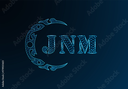 Low poly letter logo JNM design. JNM letter logo low poly vector design on blue color gradient background. JNM logo low poly design