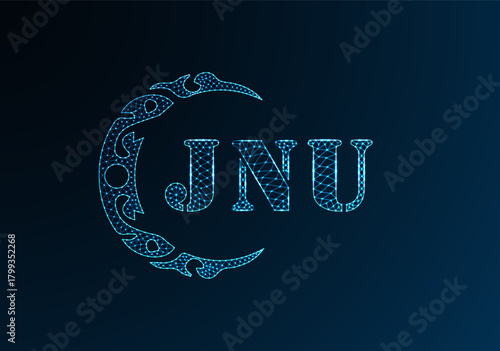 Low poly letter logo JNU design. JNU letter logo low poly vector design on blue color gradient background. JNU logo low poly design