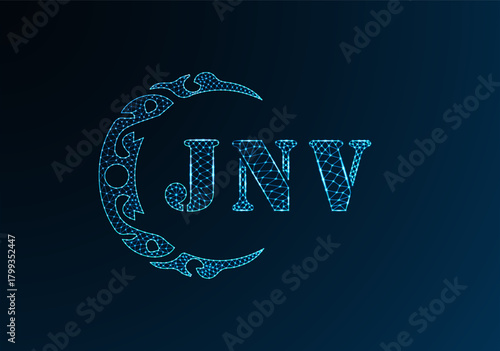 Low poly letter logo JNV design. JNV letter logo low poly vector design on blue color gradient background. JNV logo low poly design