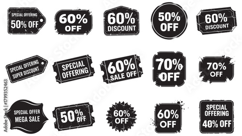 Set vector design of sale tags and labels offering percentage discounts and special deals