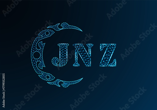 Low poly letter logo JNZ design. JNZ letter logo low poly vector design on blue color gradient background. JNZ logo low poly design