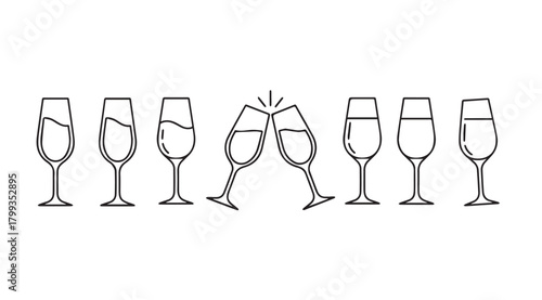 Champagne glasses silhouette celebrating a toast with bubbles and sparkle