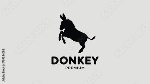 Rearing donkey silhouette, emblem for strength and determination branding Vector