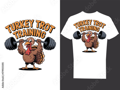 Funny turkey lifting weights “Turkey Trot
Training” thanksgiving day t-shirt design 