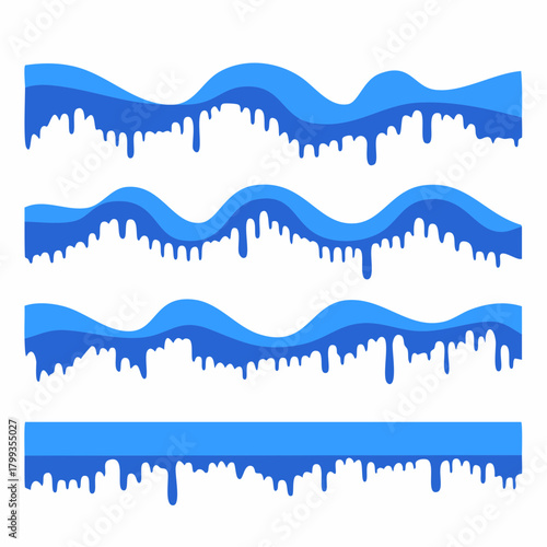 Abstract blue liquid wave border designs with dripping paint effect, fluid dividers, decorative graphic elements for creative projects and modern website layouts
