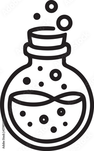 An enchanting potion swirls within a classic bottle, offering a visual representation of alchemy, magic, or mystical concoctions, with a simple, illustrative style.