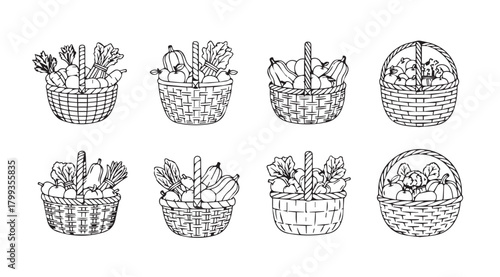 Collection of intricately drawn easter eggs in a basket silhouette