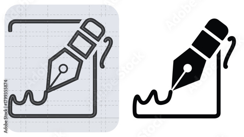 Fountain pen writing a signature line within a framed square vector icon design Vector