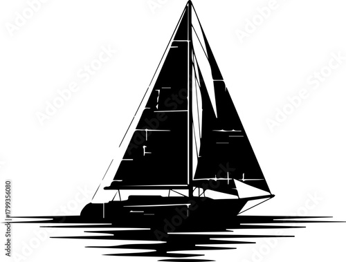 Sleek sailboat silhouette gliding across shimmering water, evoking freedom, adventure, and the thrill of the open sea for nautical themes.