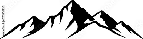 Dramatic black silhouette of jagged mountain peaks against a clean backdrop, evoking adventure and natural grandeur