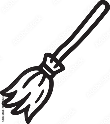A Simple witch's broom, ready for action, a classic symbol of halloween and magic.