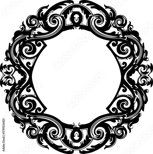 Photography Elegant ornate circular frame with intricate scrollwork and flourishes perfect f