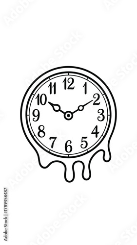Melting clock illustration, concept of time passing, deadlines, stress, urgency art. Vector