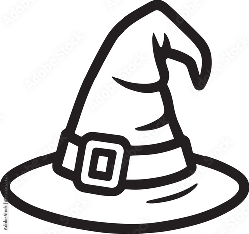 An ominous witch's hat with buckle, conjuring a sense of mystery. evoking a playful mood, hinting at the spooky festivities and magic, inviting the viewer into a whimsical world.