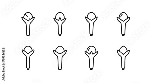 Collection of eight stylized clove spice illustrations in silhouette