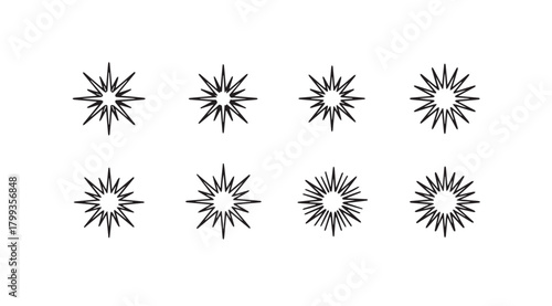Collection of eight ornate starburst and sunburst silhouettes