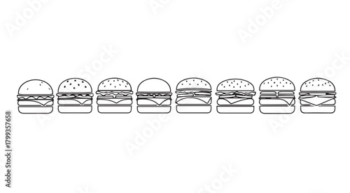 A row of identical hamburger silhouettes on a white background silhouette