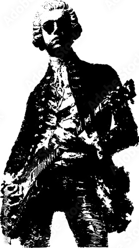 A silhouette of a guitarist in vintage style. This vector illustration captures the essence of music with a classic, artistic set.