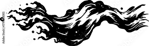 Waves flow in a black vintage illustration style. This graphic features a texture design, outlined as a vector illustration for creative projects.