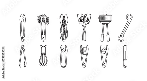 Collection of mechanical tool silhouettes for engineering and industrial design