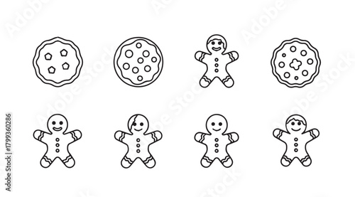 Collection of gingerbread man and cookie silhouettes for holiday baking and design