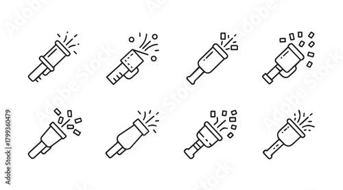 Collection of hand drawn confetti poppers celebrating with explosions silhouette
